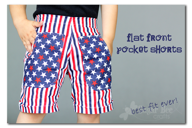 Flat Front Pocket Shorts - Red White and Blue - Sugar Bee Crafts