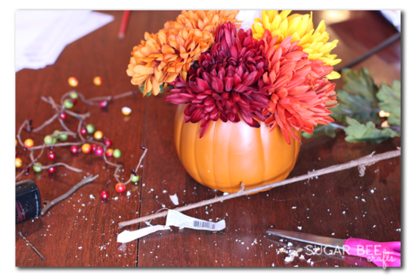 Fall Flower Pumpkin Arrangement - Sugar Bee Crafts