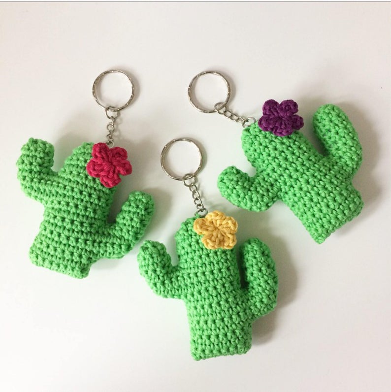 Crochet cactus keychain