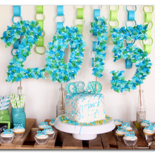 Graduation party green and blue
