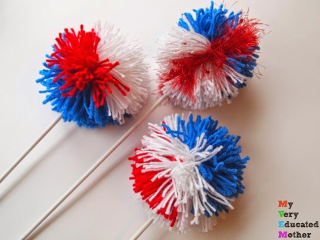 Pom-Pom Sparklers, Red White Blue Series via My Very Educated Mother -  Sugar Bee Crafts