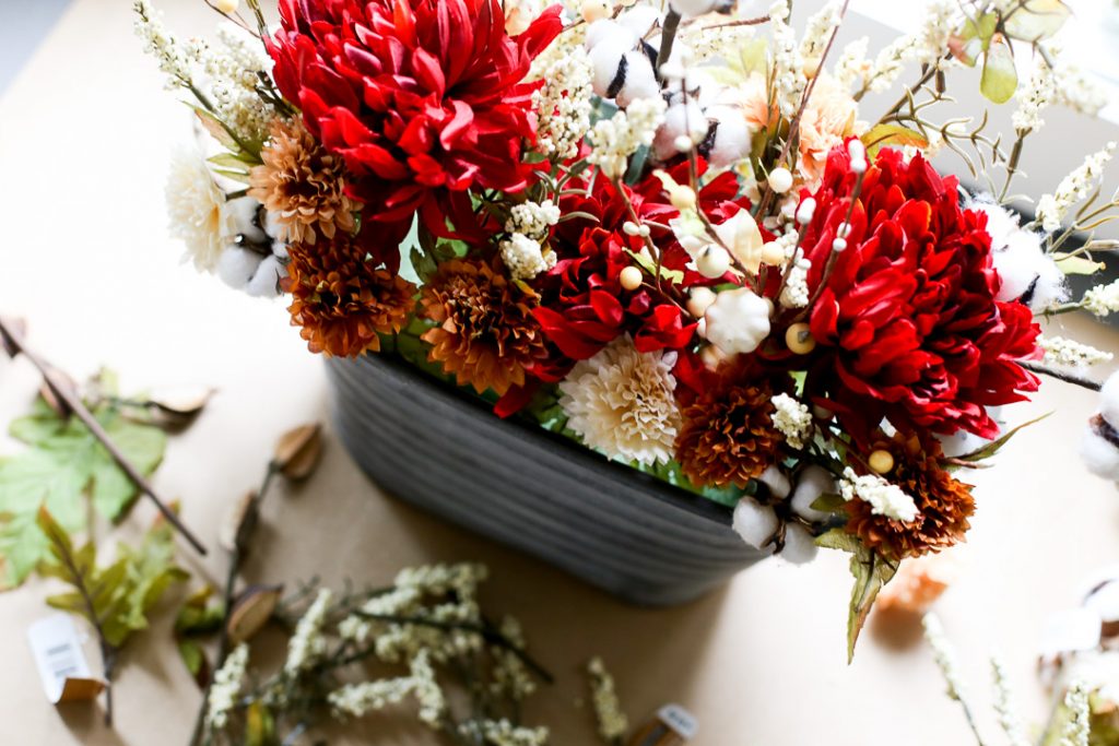 Fall decor floral door bucket wreath idea 3