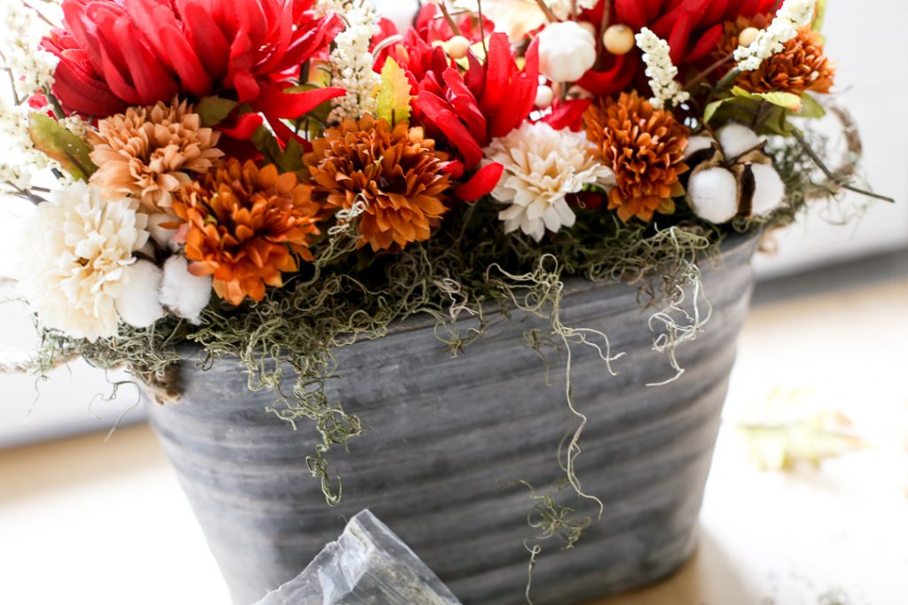 Fall decor floral door bucket wreath idea 5
