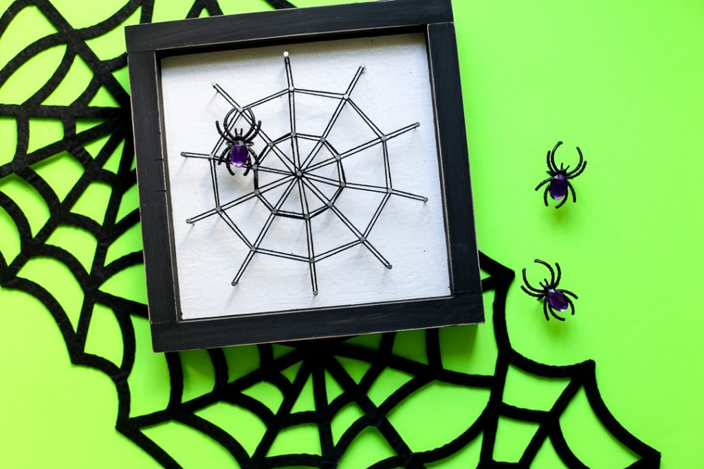 Spiderweb string art halloween craft idea 37