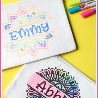 Color your own fabric stencil on a zipper pouch