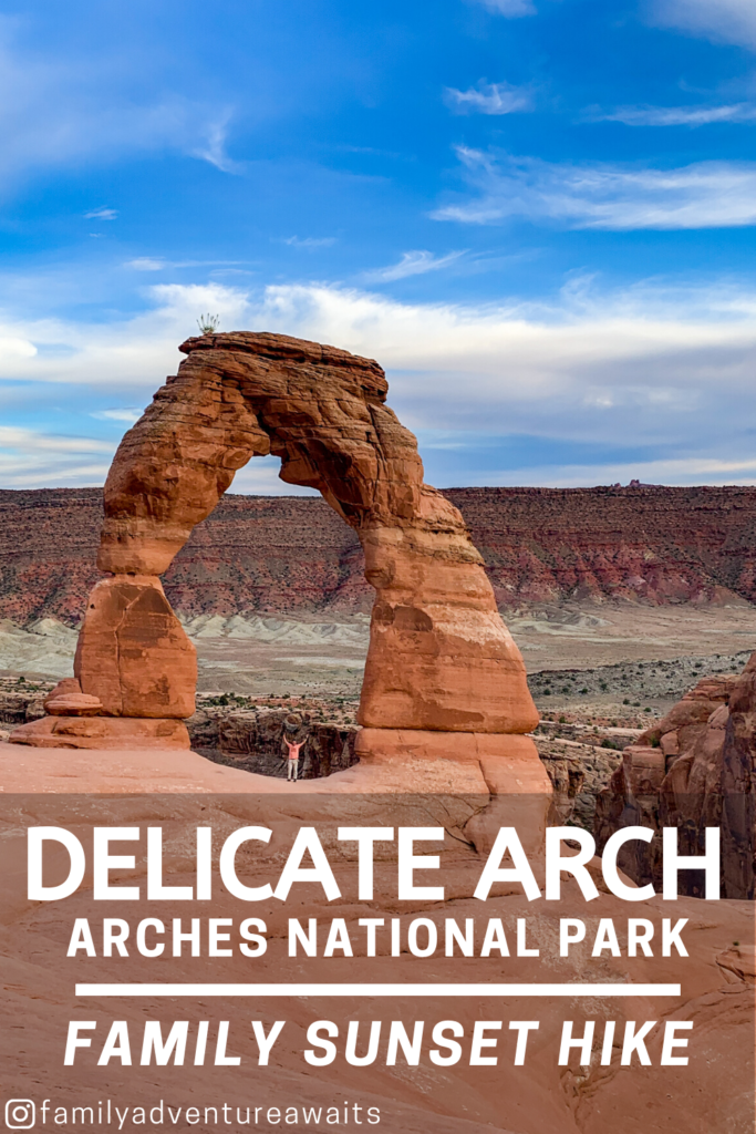 Delicate arch family hike sunset