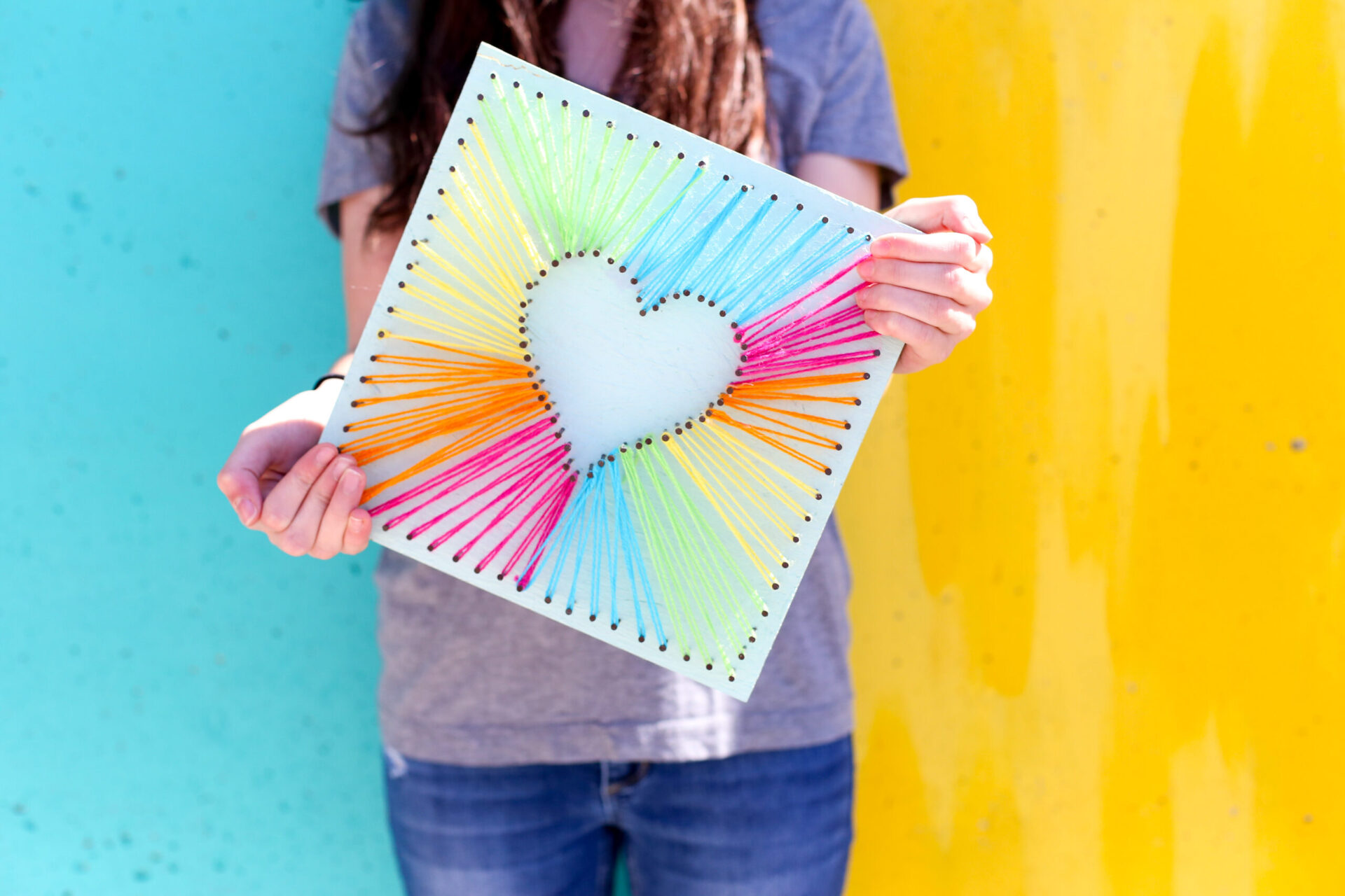 How to Make String Art  Beautiful Rainbow Thread Heart Tutorial